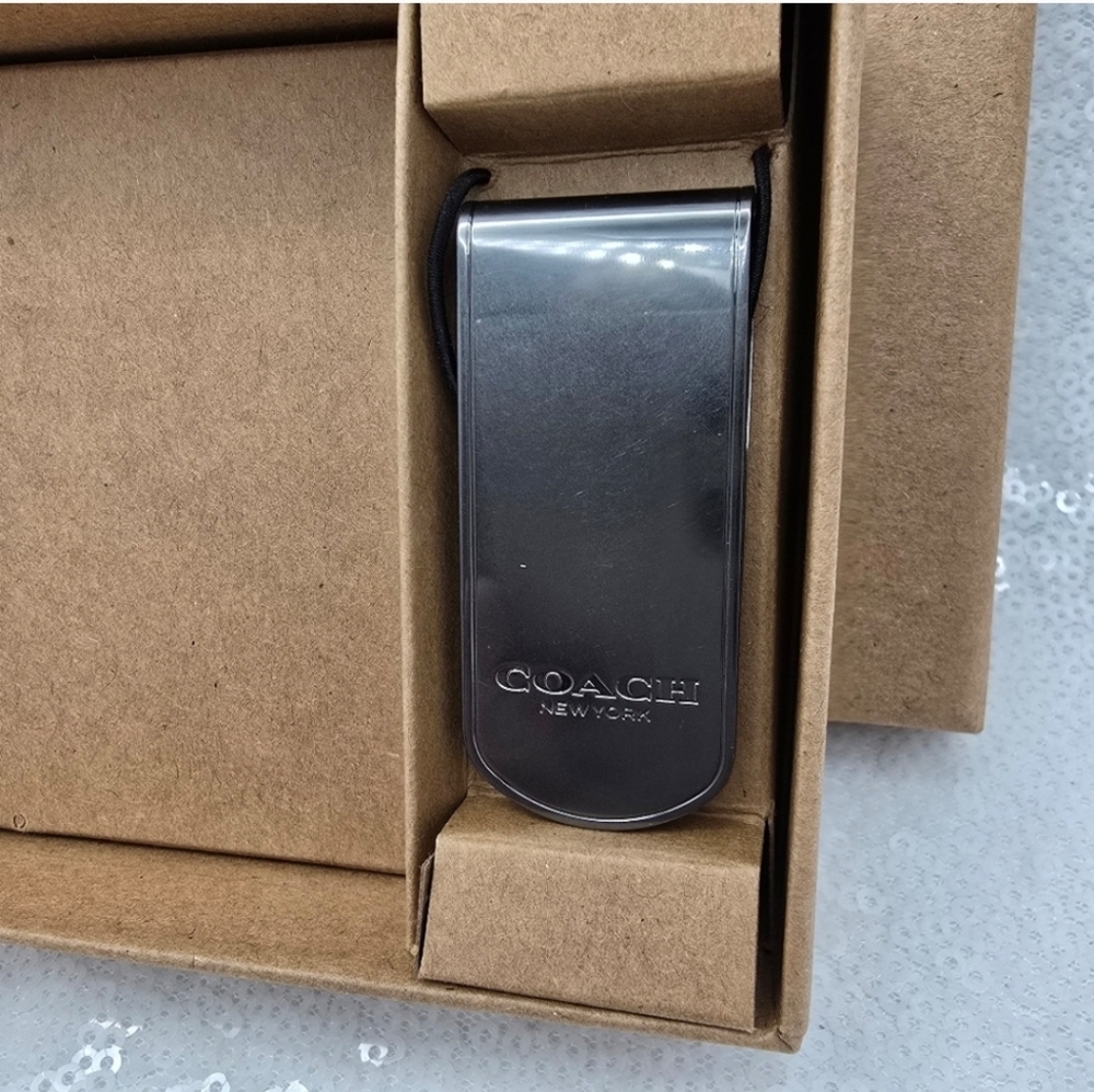 Coach Boxed Card Case & Money Clip Gift Set Black Leather - Picture 5 of 12
